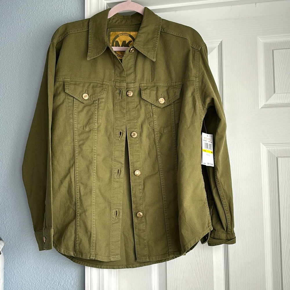 🔥🍁Michael Kors Olive Green Button Down denim shirt